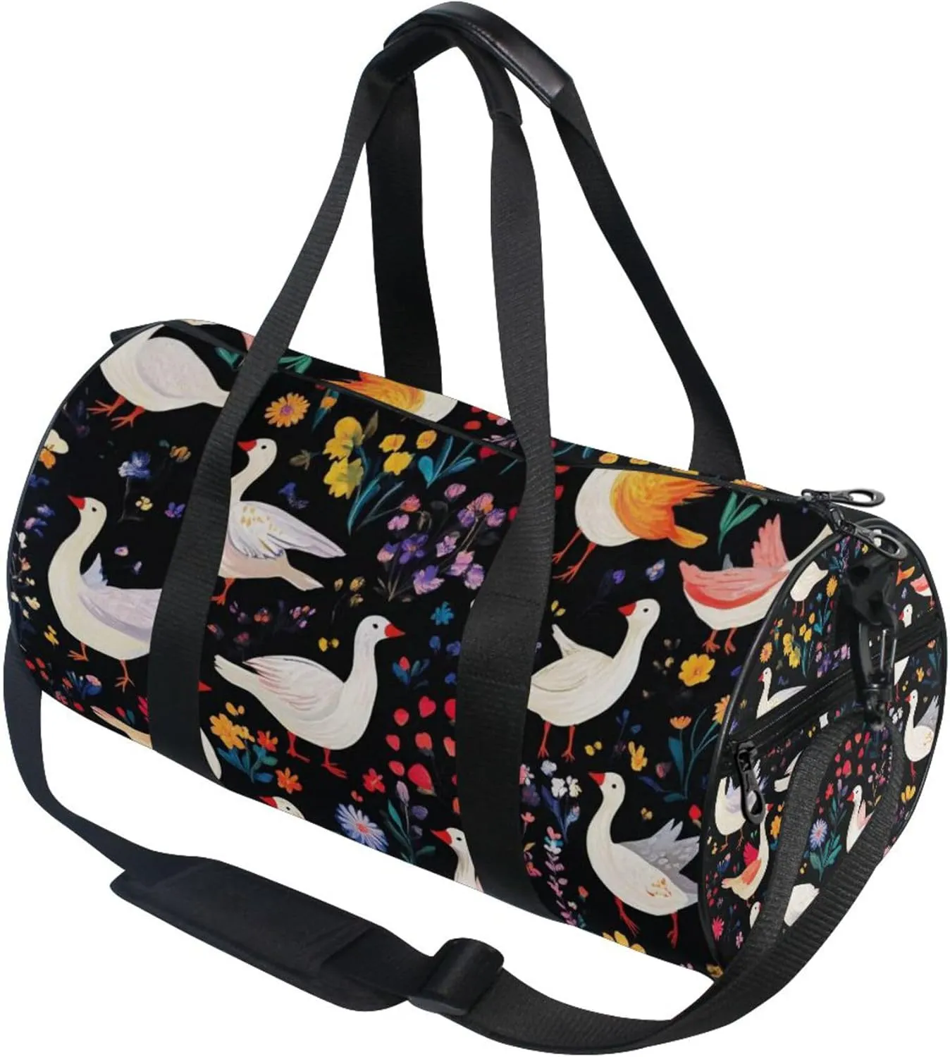 Goose Flowers Black Gym Duffle Bag Women Men Sports Fitness Bag for Travel Workout Gymnastics Dance Ballet