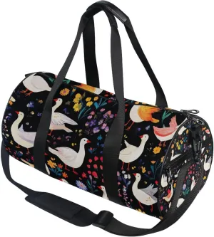 Goose Flowers Black Gym Duffle Bag Women Men Sports Fitness Bag for Travel Workout Gymnastics Dance Ballet