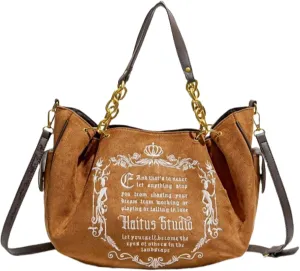 Gothic Chain Tote Bag for Women Travel Vintage Crossbody Bag Big Capacity Single Shoulder Bag Soft Pumpkin Bag (Brown)