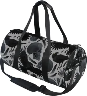 Gothic Crows Skulls Round Duffel Sports Bag Lightweight with Inner Pocket Gym Bag for Men Women Duffle Bag for Travel Sports