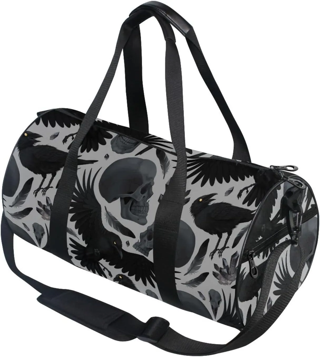 Gothic Crows Skulls Round Duffel Sports Bag Lightweight with Inner Pocket Gym Bag for Men Women Duffle Bag for Travel Sports