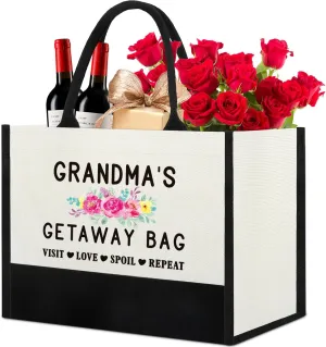 Grandma Gifts for Mothers Day, Grandma Birthday Gifts from Grandkids, Unique Grandma Mother's Day Gift for Grandmother, New Grandma Gifts First Time 2025, Best Grandma's Getaway Bag Tote Bag Gift