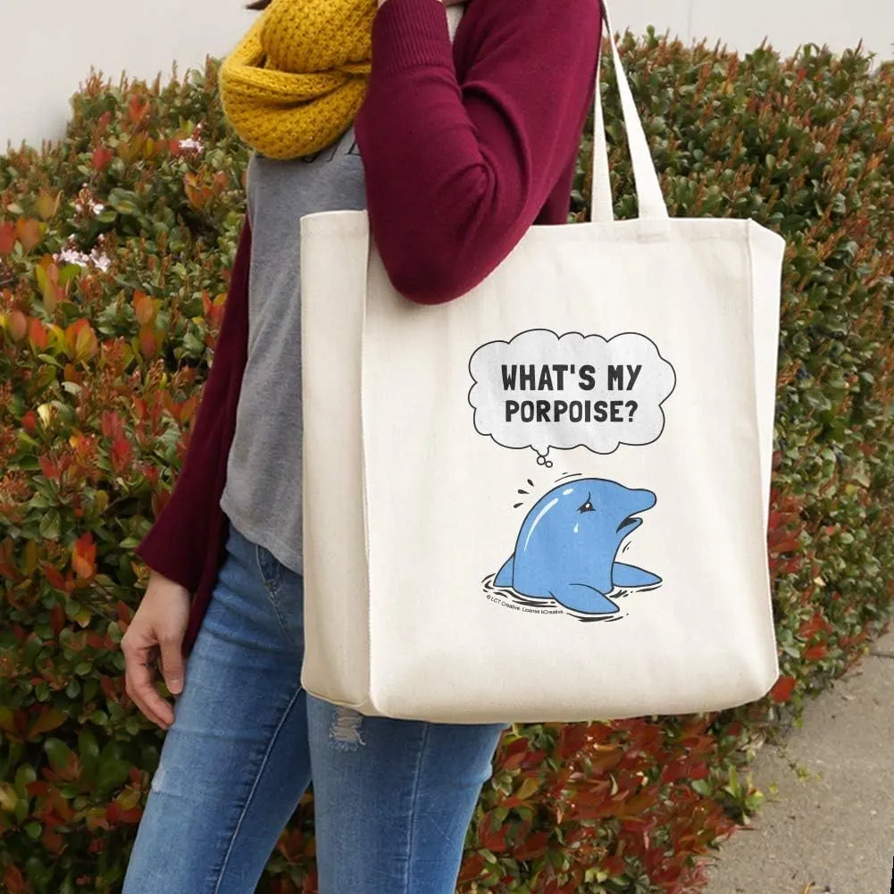 GRAPHICS & MORE What's My Porpoise Purpose Funny Humor Grocery Travel Reusable Tote Bag