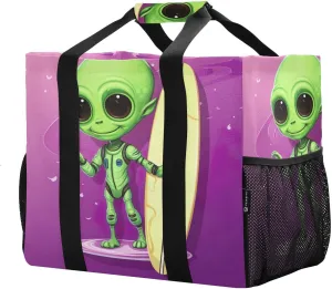 Green Alien Foldable Travel Duffel Bag for Men Women Waterproof Weekender Overnight Carry On Tote Bag with Comfortable Handle Sports Gym Bag for Airplane Sport Hospital Business Trips