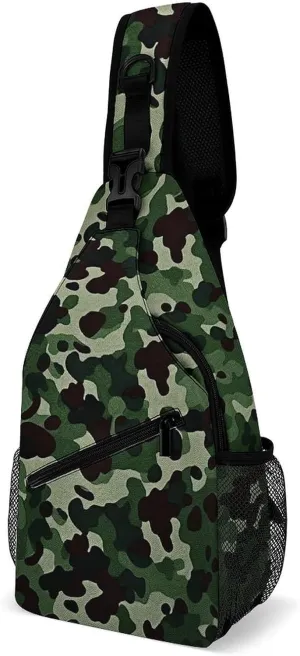 Green Camouflage Sling Backpack Crossbody Sling Bag Chest Bag Daypack Fanny Pack Cross Body Bag for Outdoors