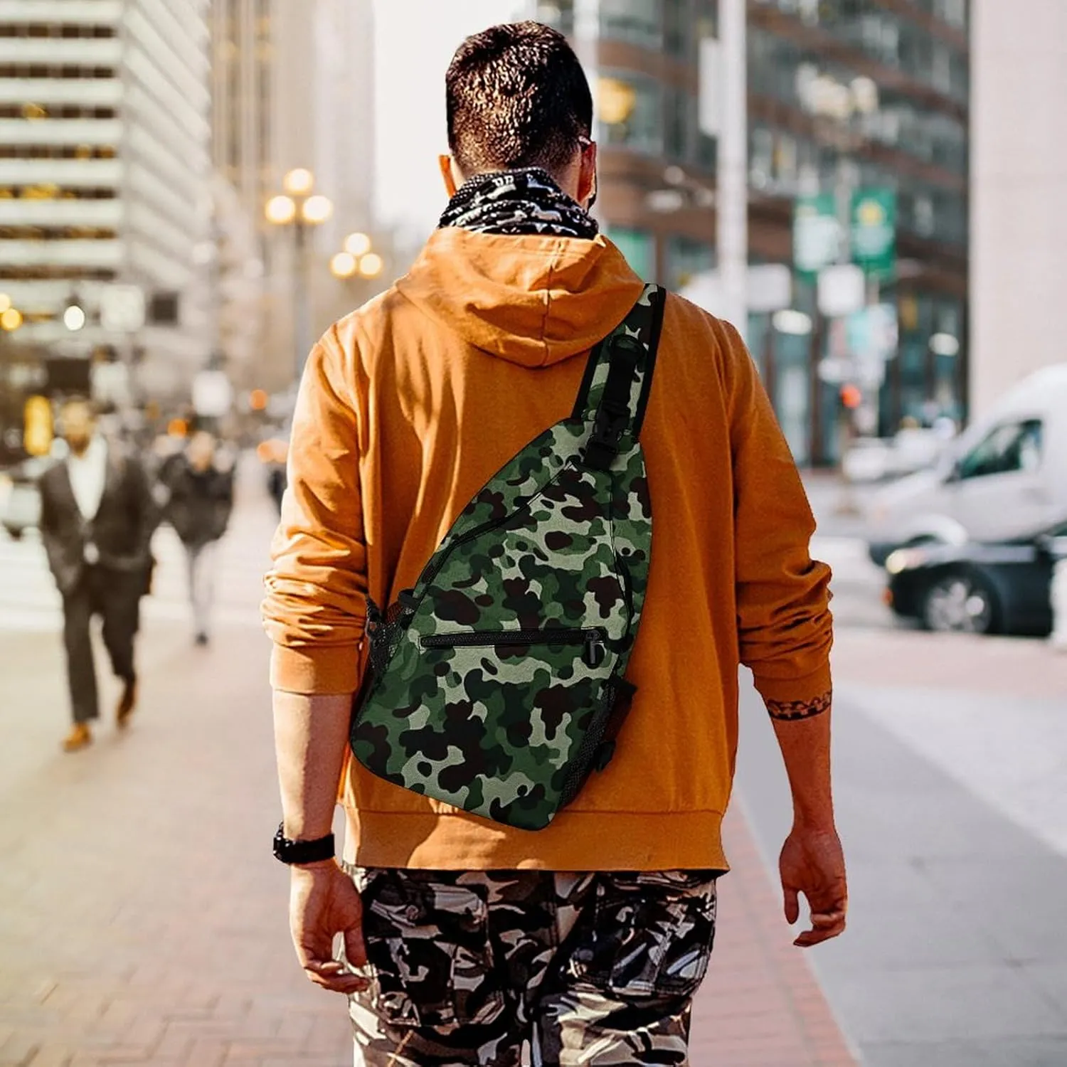 Green Camouflage Sling Backpack Crossbody Sling Bag Chest Bag Daypack Fanny Pack Cross Body Bag for Outdoors
