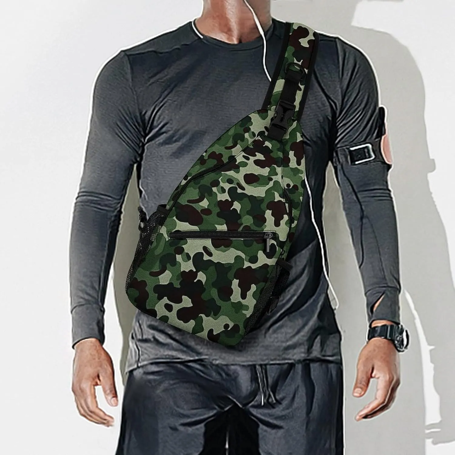 Green Camouflage Sling Backpack Crossbody Sling Bag Chest Bag Daypack Fanny Pack Cross Body Bag for Outdoors