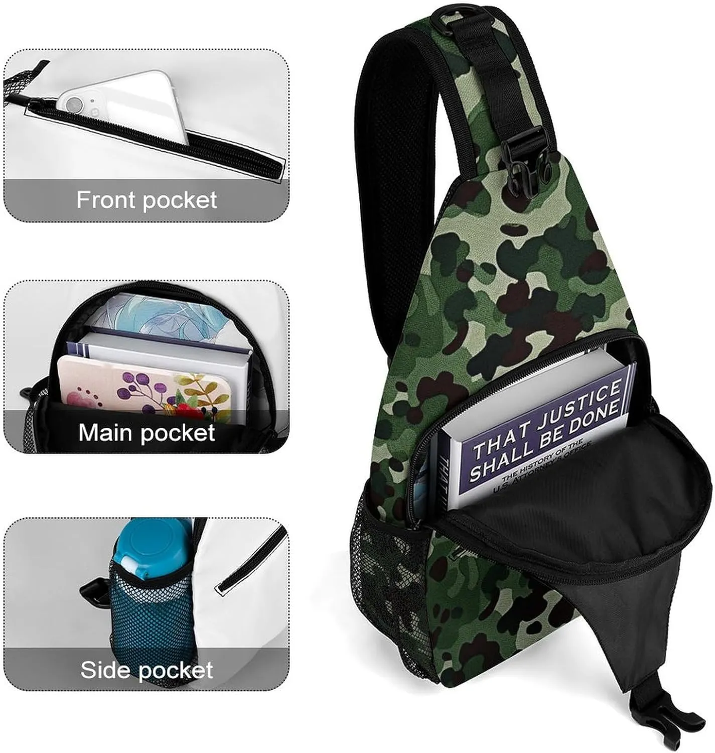 Green Camouflage Sling Backpack Crossbody Sling Bag Chest Bag Daypack Fanny Pack Cross Body Bag for Outdoors