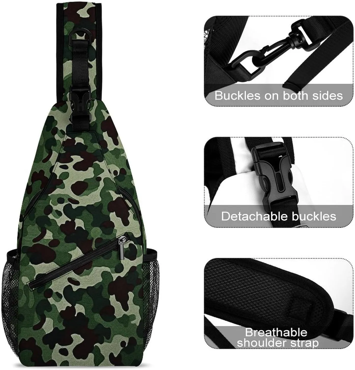 Green Camouflage Sling Backpack Crossbody Sling Bag Chest Bag Daypack Fanny Pack Cross Body Bag for Outdoors
