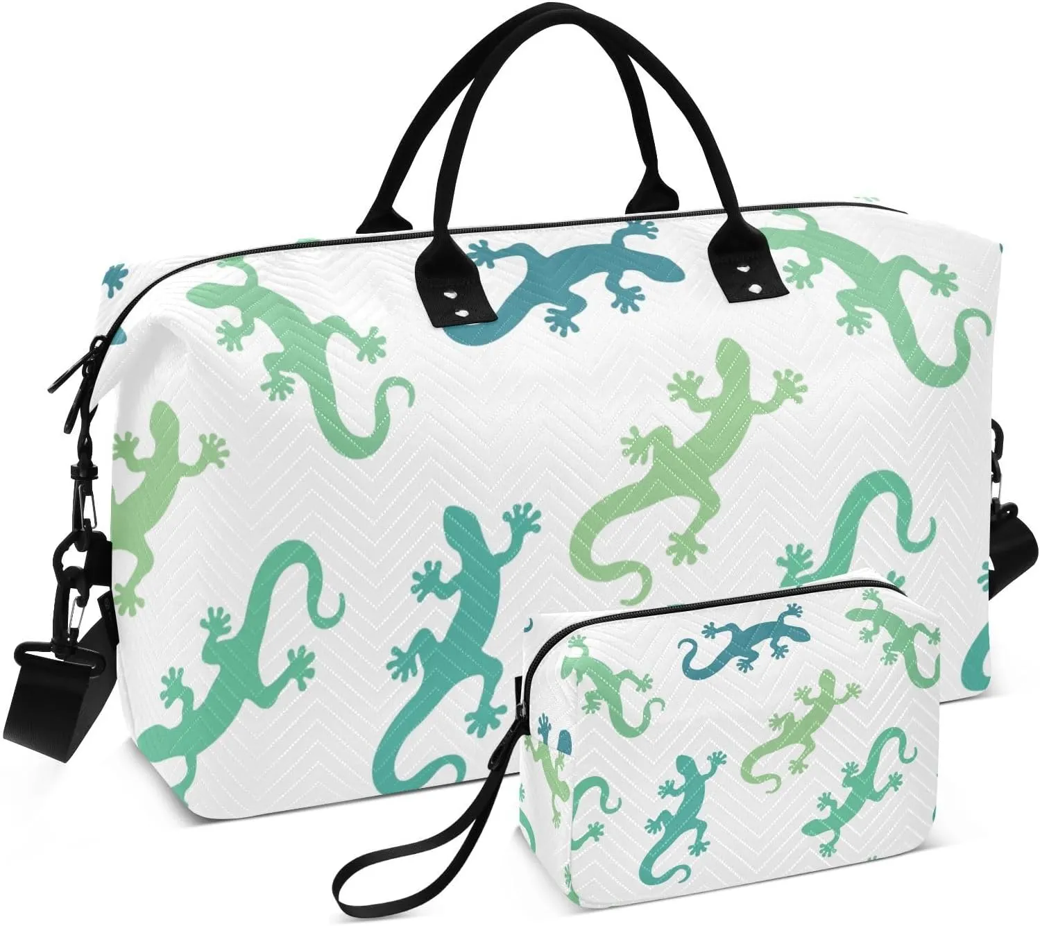 Green Lizard Animals Duffel Bag for Gym Yoga Weekender Overnight Quilting Travel Bag Set