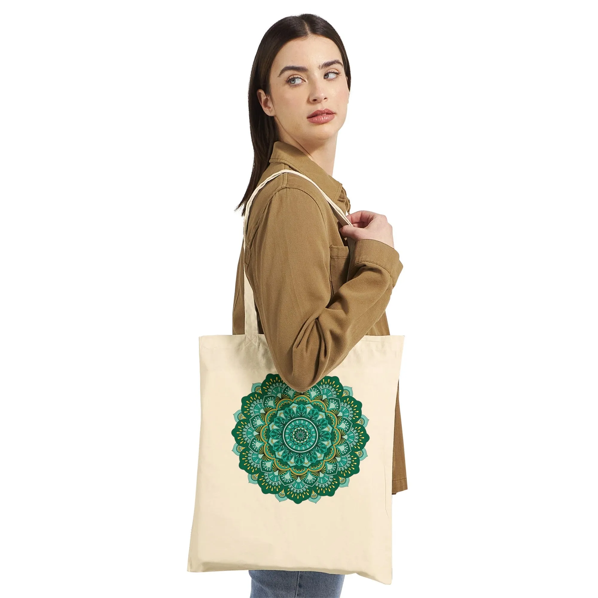 Green Mirage Mandala Tote Bag