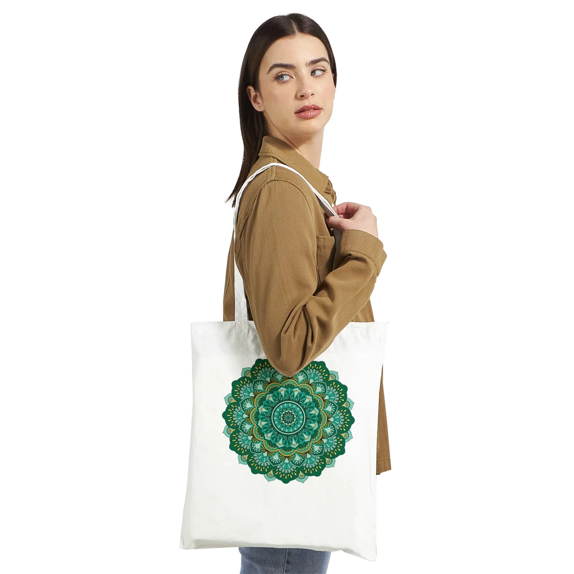 Green Mirage Mandala Tote Bag