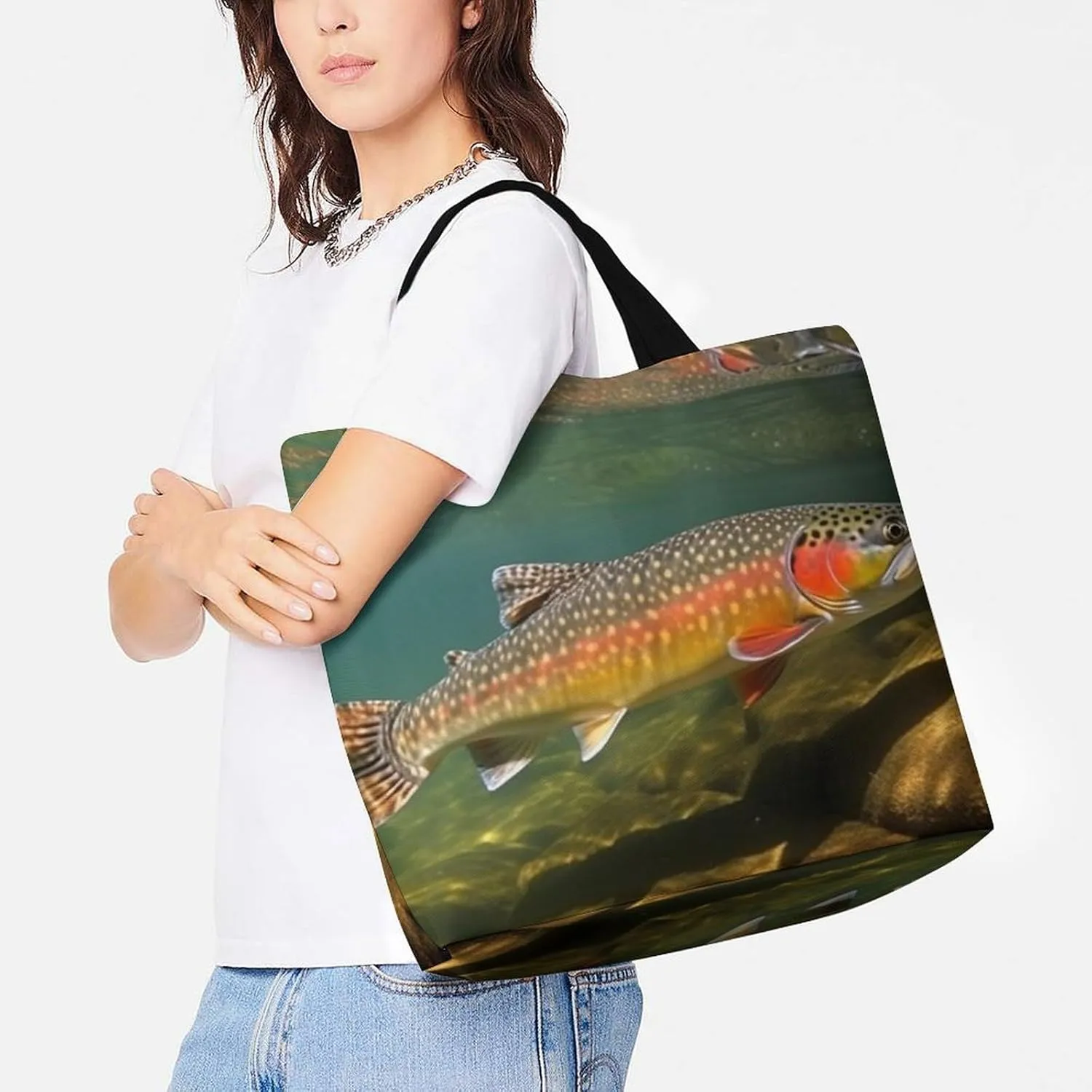 Grocery Bag Reusable Tote Bag Foldable Cute Little Fox Shopping Bag Handbag Washable Shoulder Bag for Travel