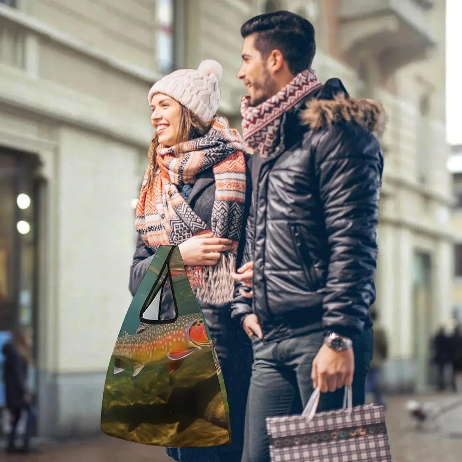 Grocery Bag Reusable Tote Bag Foldable Cute Little Fox Shopping Bag Handbag Washable Shoulder Bag for Travel