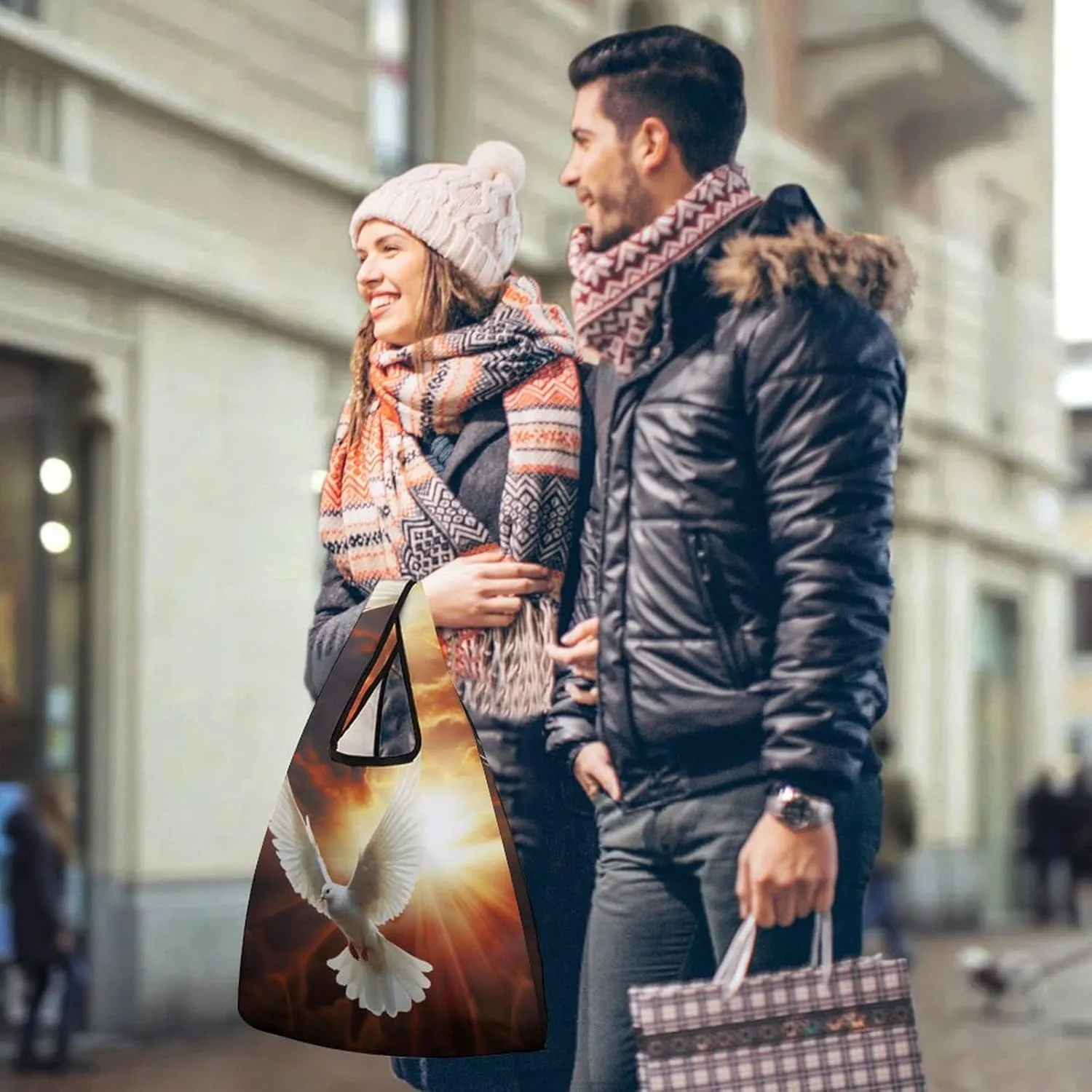 Grocery Bag Reusable Tote Bag Foldable Dog Paw Print Shopping Bag Handbag Washable Shoulder Bag for Travel