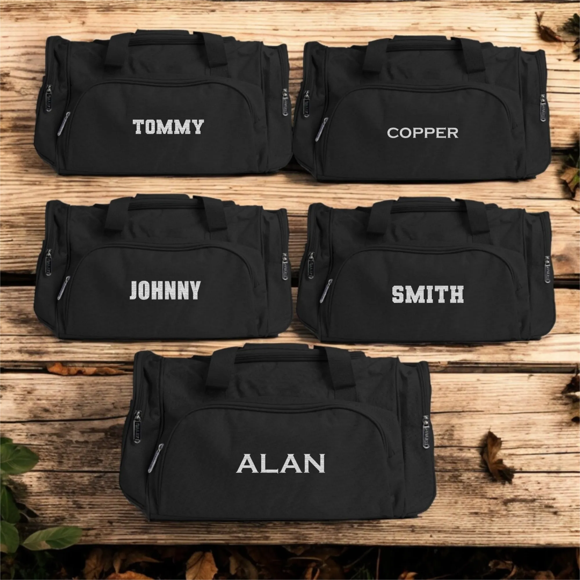 Groomsmen Gift Set of 5 Personalized Black Duffle Bags