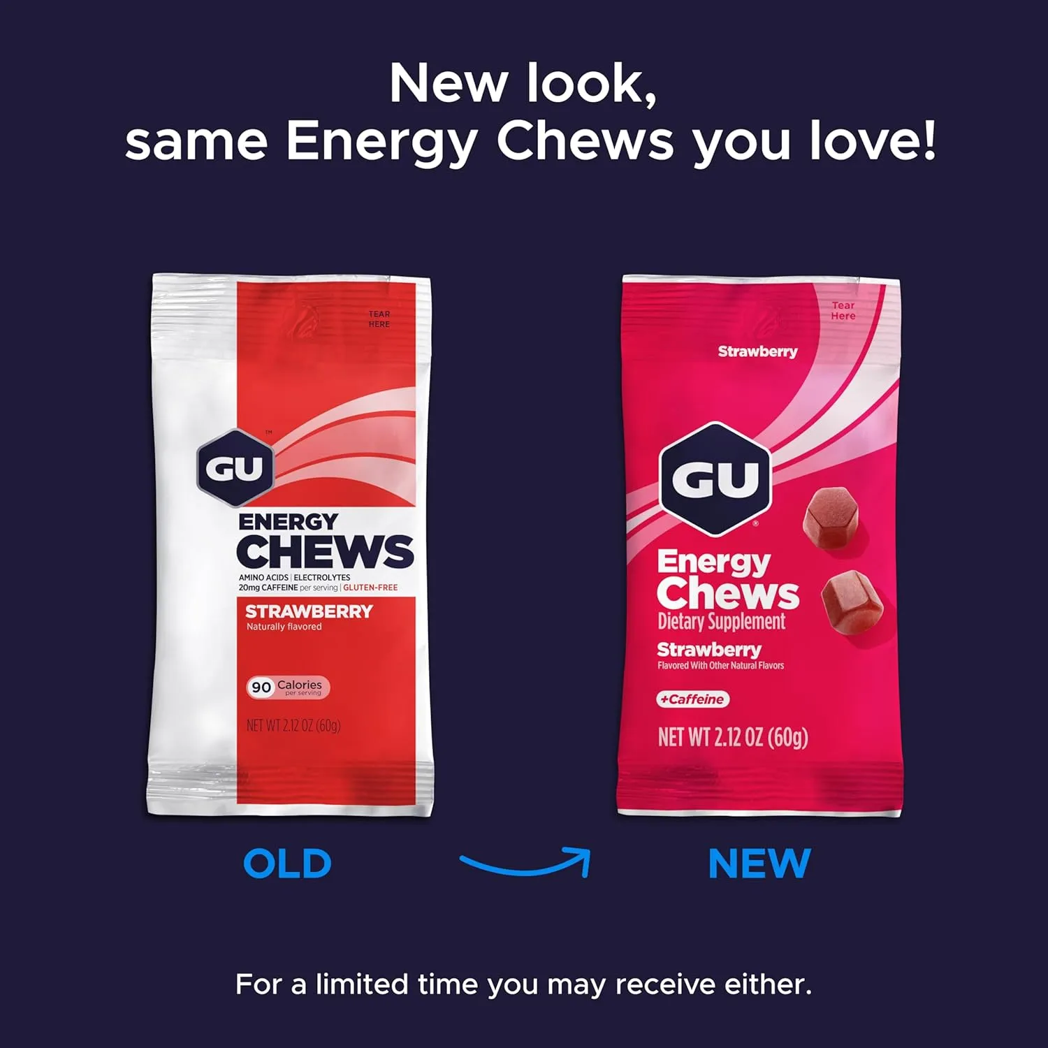 GU Energy Chews, Strawberry Energy Gummies with Electrolytes, Vegan, Gluten-Free, Kosher, 20 mg of Caffeine, and Dairy-Free On-the-Go Energy for Any Workout, 12 Bags (24 Servings Total)