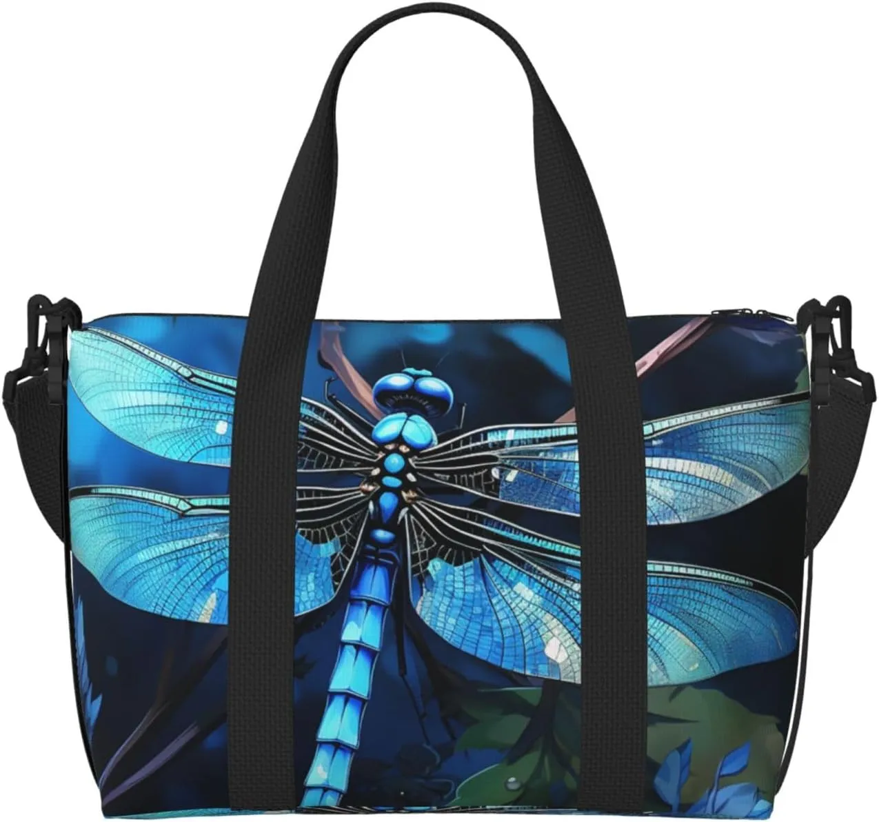 Gym Bag Art Blue Dragonfly Duffel Bag for Men Women Travel Overnight Bag with Shoe Compartment Workout Bags
