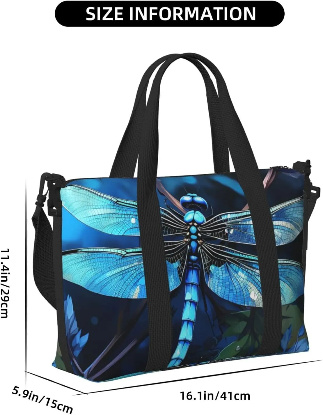 Gym Bag Art Blue Dragonfly Duffel Bag for Men Women Travel Overnight Bag with Shoe Compartment Workout Bags