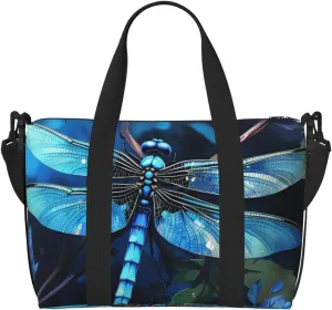 Gym Bag Art Blue Dragonfly Duffel Bag for Men Women Travel Overnight Bag with Shoe Compartment Workout Bags