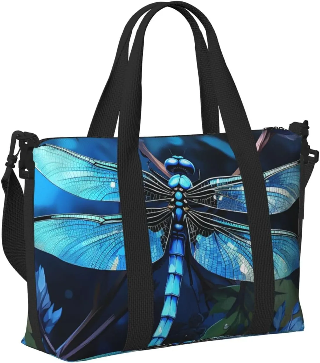 Gym Bag Art Blue Dragonfly Duffel Bag for Men Women Travel Overnight Bag with Shoe Compartment Workout Bags
