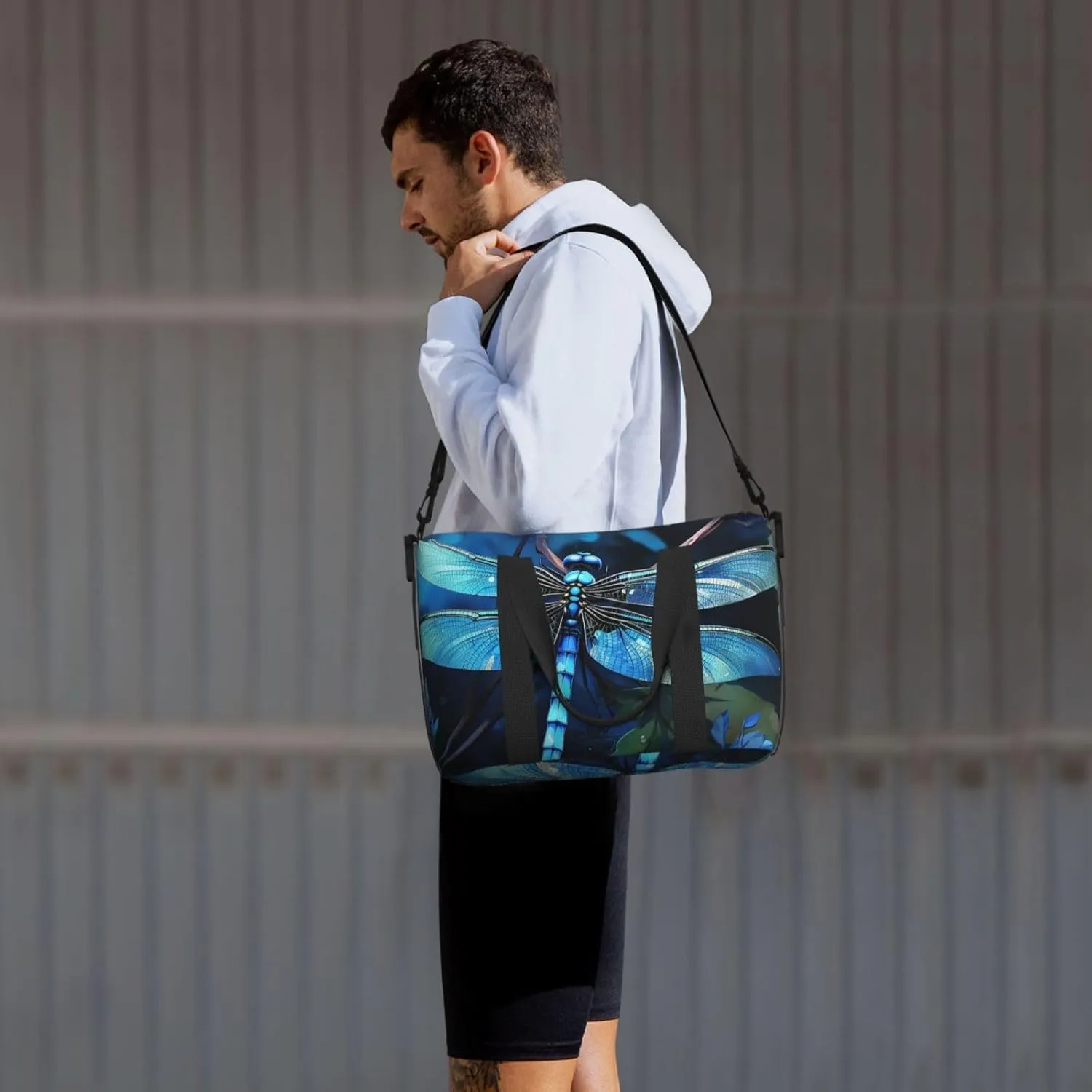 Gym Bag Art Blue Dragonfly Duffel Bag for Men Women Travel Overnight Bag with Shoe Compartment Workout Bags