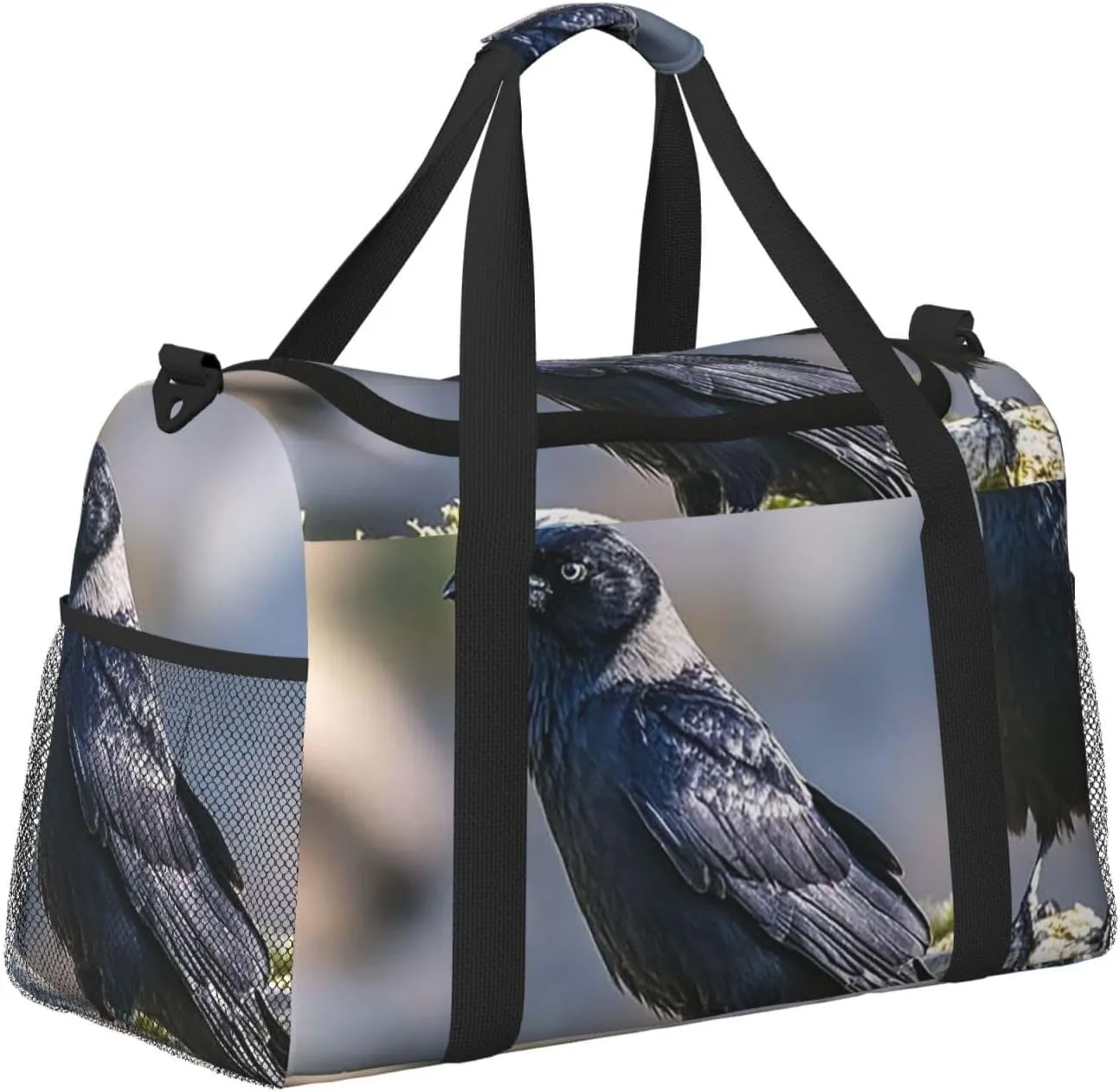 Gym Bag Black Crow Birds2 Duffel Bag for Men Women Travel Overnight Bag with Shoe Compartment Workout Bags