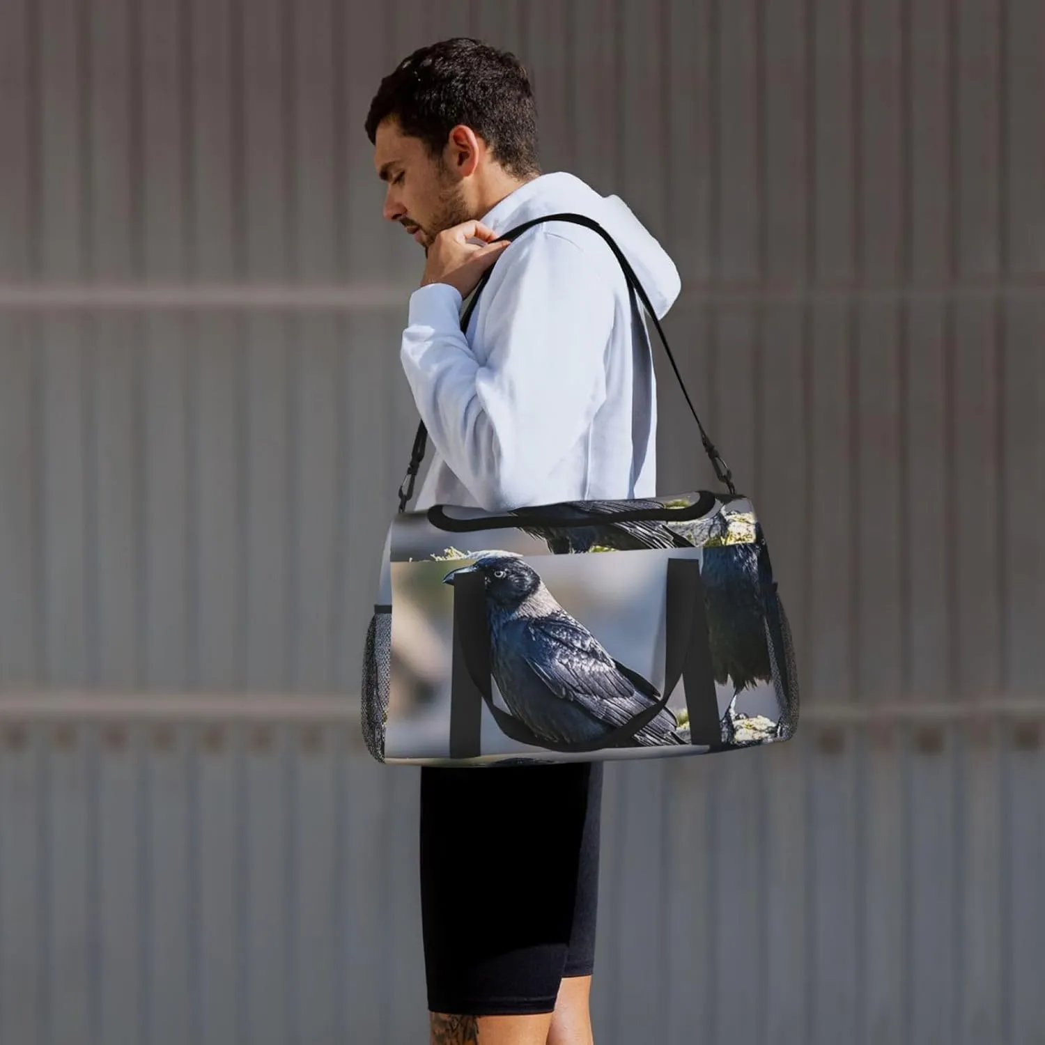 Gym Bag Black Crow Birds2 Duffel Bag for Men Women Travel Overnight Bag with Shoe Compartment Workout Bags
