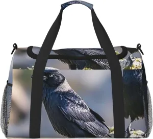 Gym Bag Black Crow Birds2 Duffel Bag for Men Women Travel Overnight Bag with Shoe Compartment Workout Bags