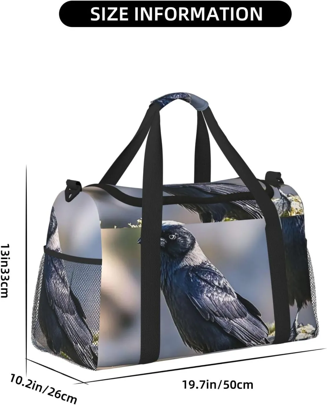 Gym Bag Black Crow Birds2 Duffel Bag for Men Women Travel Overnight Bag with Shoe Compartment Workout Bags