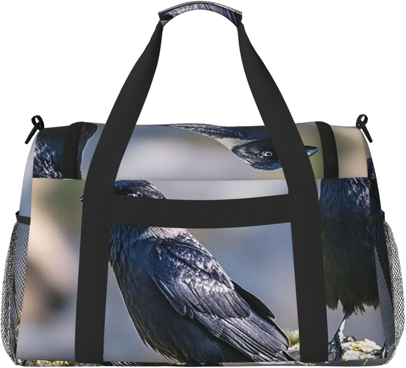 Gym Bag Black Crow Birds2 Duffel Bag for Men Women Travel Overnight Bag with Shoe Compartment Workout Bags