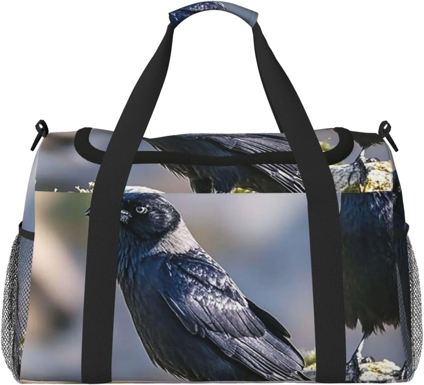 Gym Bag Black Crow Birds2 Duffel Bag for Men Women Travel Overnight Bag with Shoe Compartment Workout Bags
