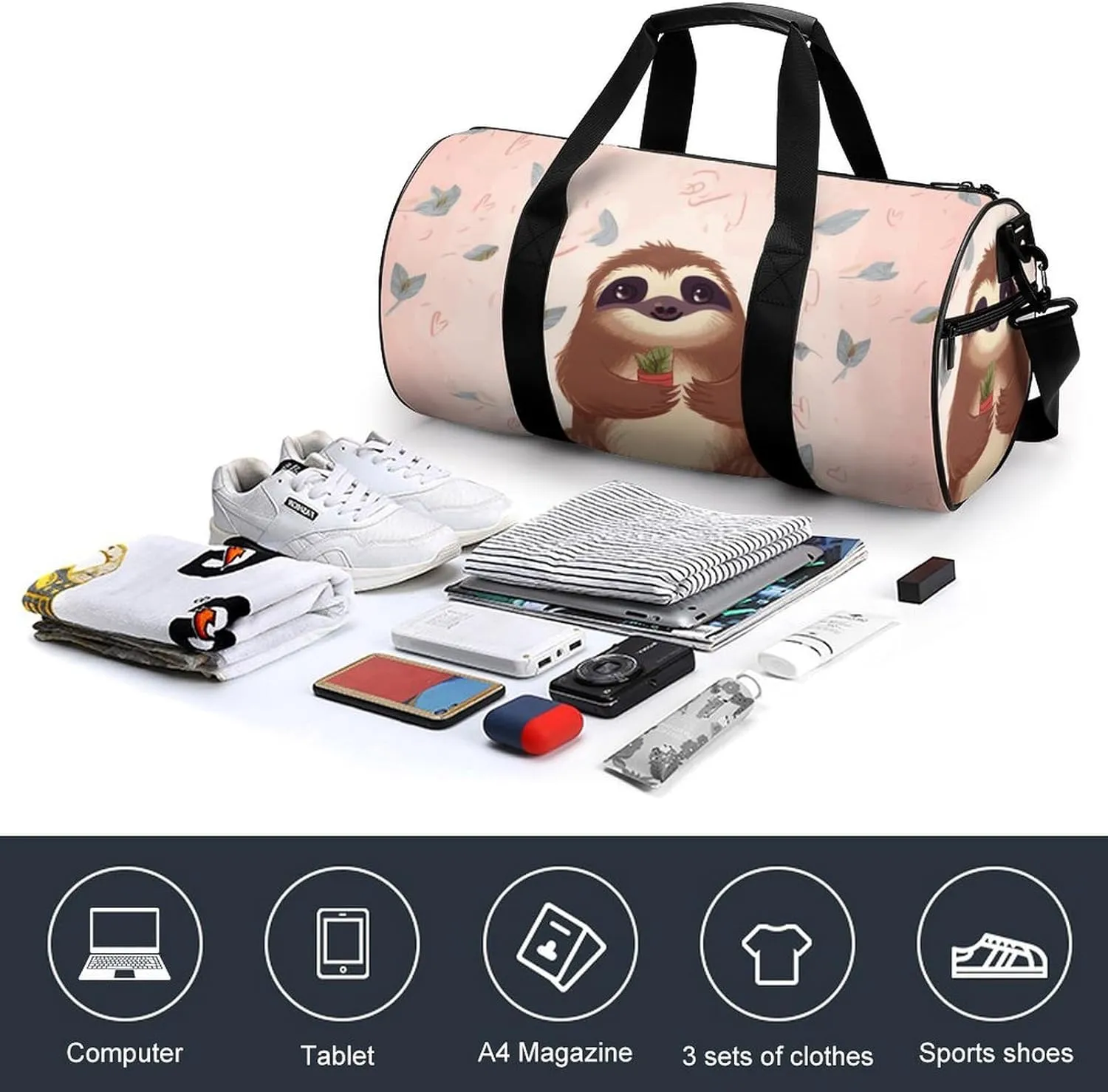 Gym Bag for Men Women Cute Sloth Duffel Bag Overnight Bag with Compartment Gym Sackpac