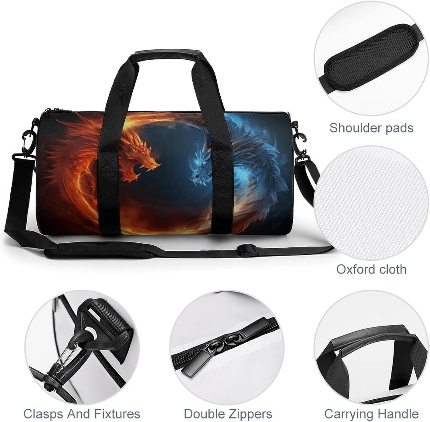 Gym Bag for Men Women Fire And Ice Dragons Duffel Bag Overnight Bag with Compartment Gym Sackpac