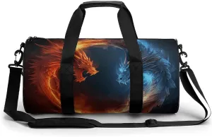 Gym Bag for Men Women Fire And Ice Dragons Duffel Bag Overnight Bag with Compartment Gym Sackpac