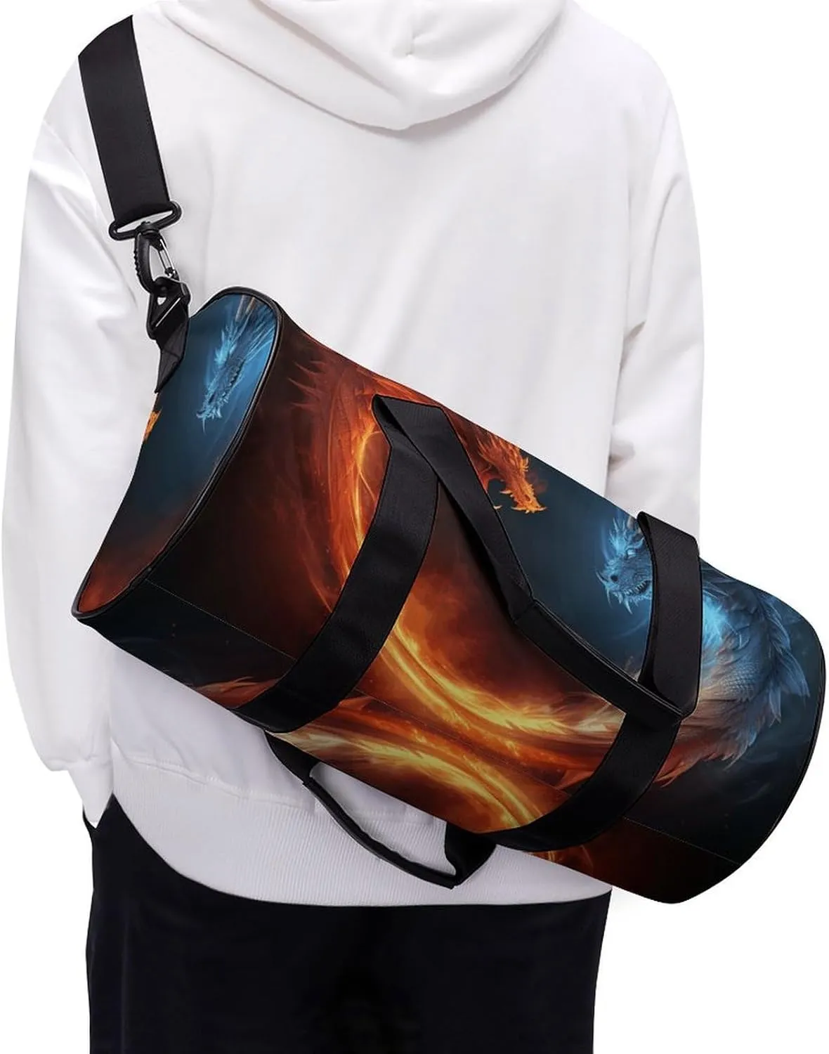 Gym Bag for Men Women Fire And Ice Dragons Duffel Bag Overnight Bag with Compartment Gym Sackpac