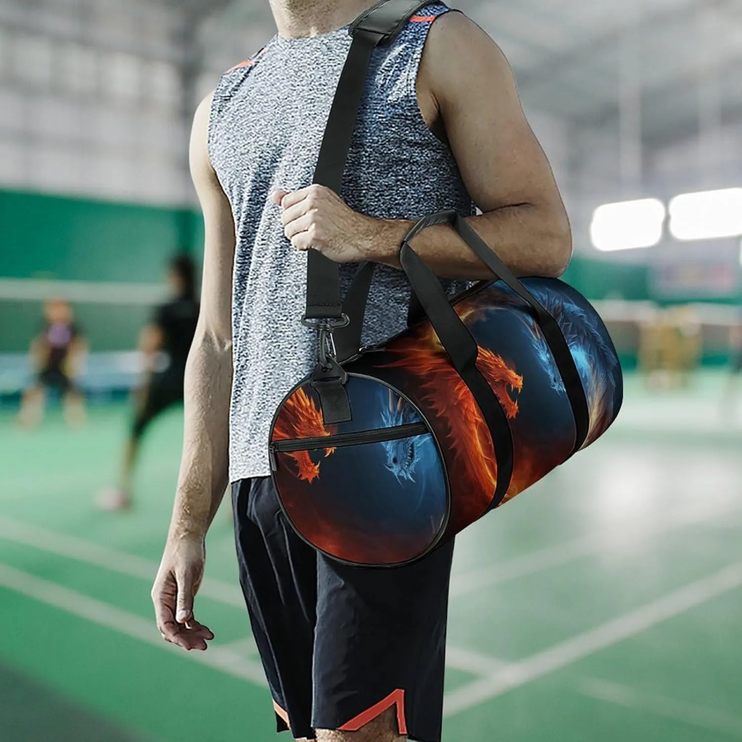 Gym Bag for Men Women Fire And Ice Dragons Duffel Bag Overnight Bag with Compartment Gym Sackpac