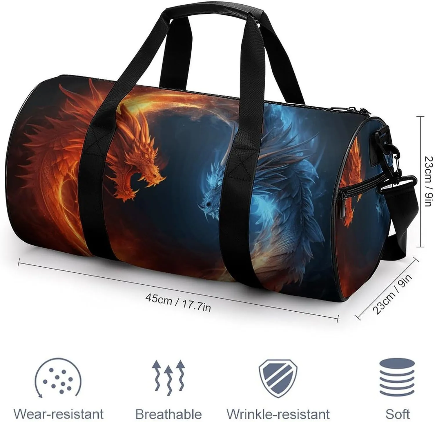 Gym Bag for Men Women Fire And Ice Dragons Duffel Bag Overnight Bag with Compartment Gym Sackpac