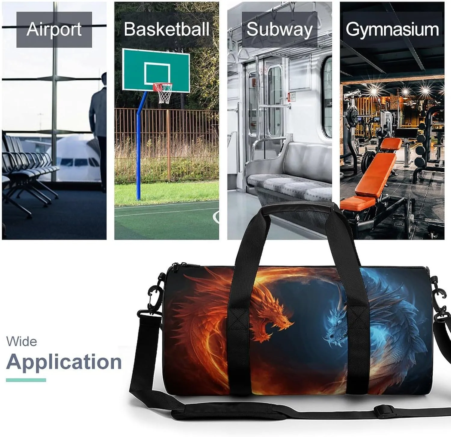 Gym Bag for Men Women Fire And Ice Dragons Duffel Bag Overnight Bag with Compartment Gym Sackpac
