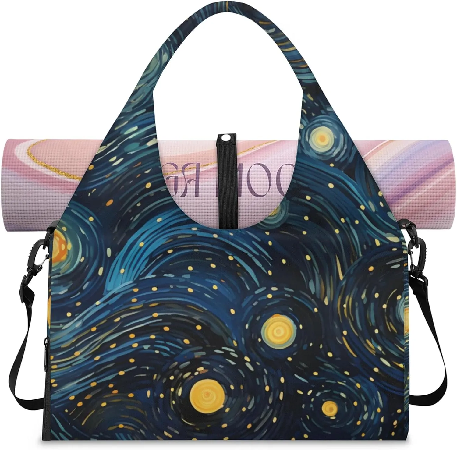 Gym Bag for Women Abstract Starry Sky Duffel Bag with Shoe Compartment and Yoga Mat Holder Portable Weekender Bags Travel Tote Bags