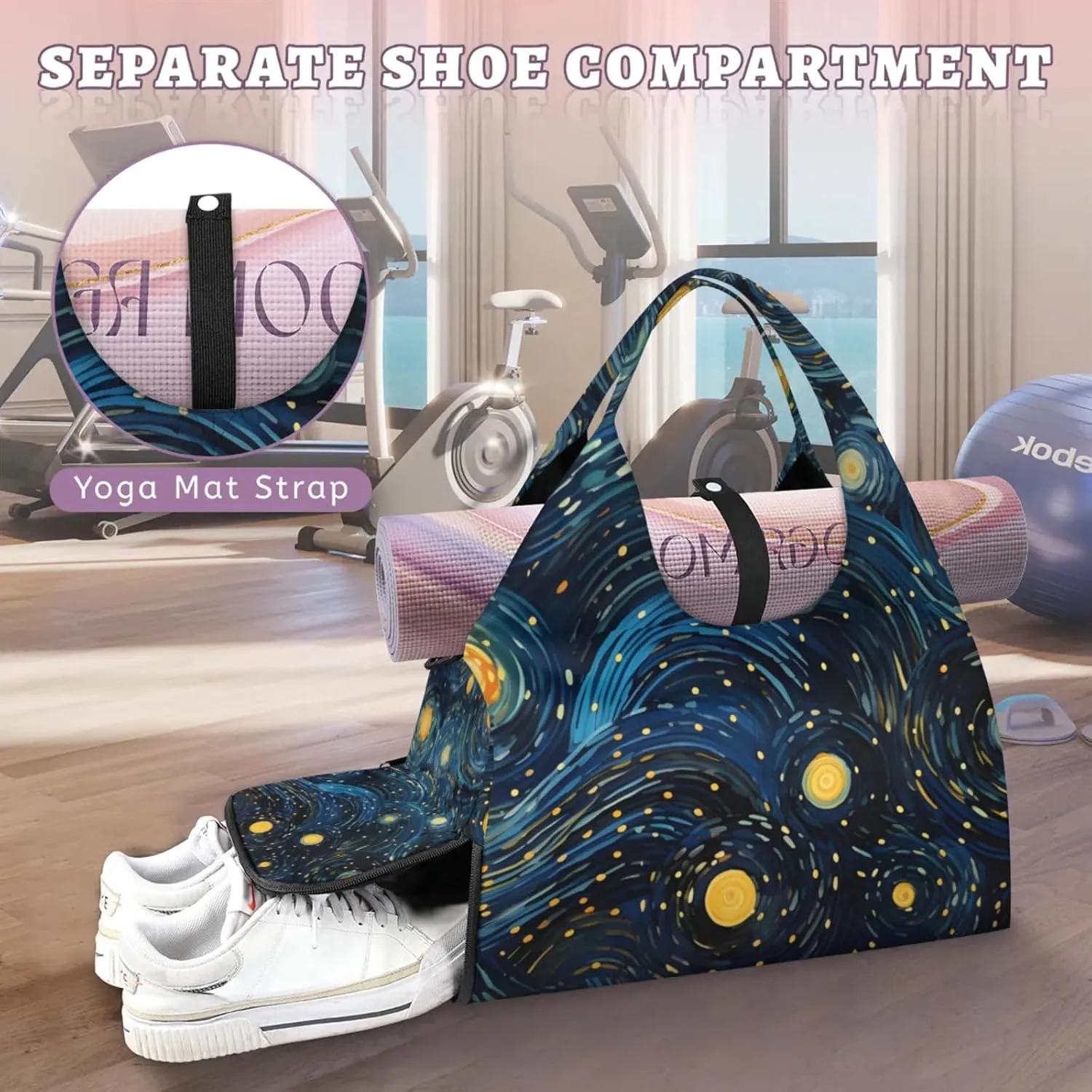 Gym Bag for Women Abstract Starry Sky Duffel Bag with Shoe Compartment and Yoga Mat Holder Portable Weekender Bags Travel Tote Bags