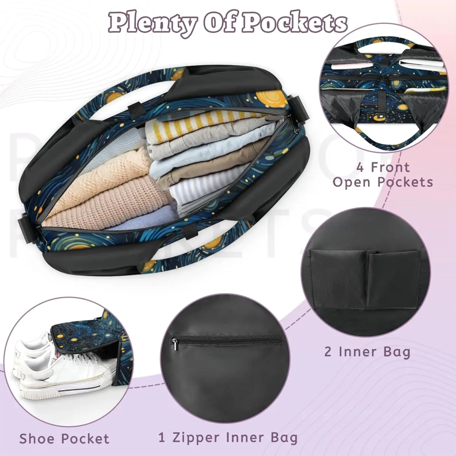 Gym Bag for Women Abstract Starry Sky Duffel Bag with Shoe Compartment and Yoga Mat Holder Portable Weekender Bags Travel Tote Bags