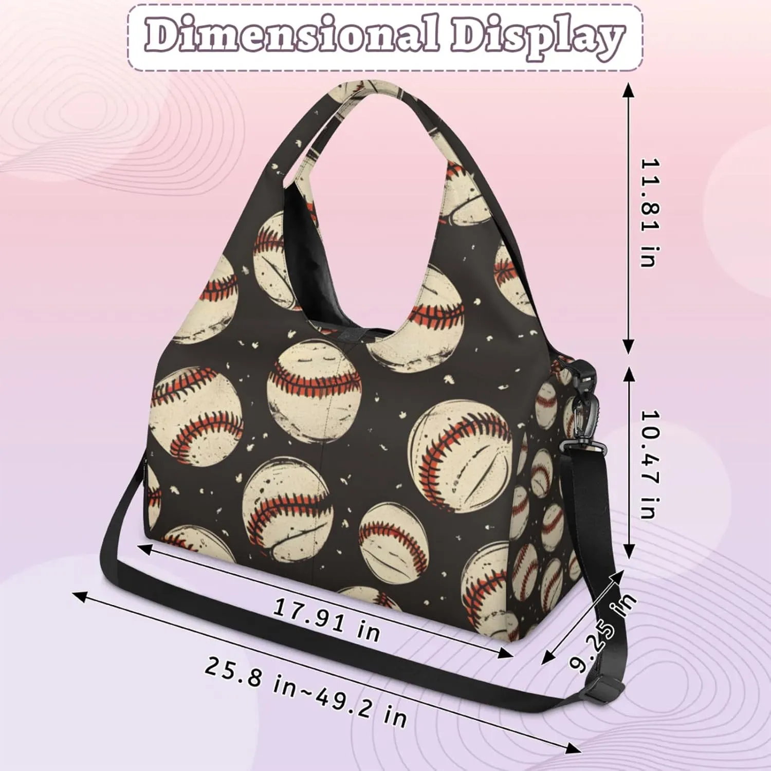 Gym Bag for Women Baseballs Prints Duffel Bag with Shoe Compartment and Yoga Mat Holder Portable Weekender Bags Travel Tote Bags