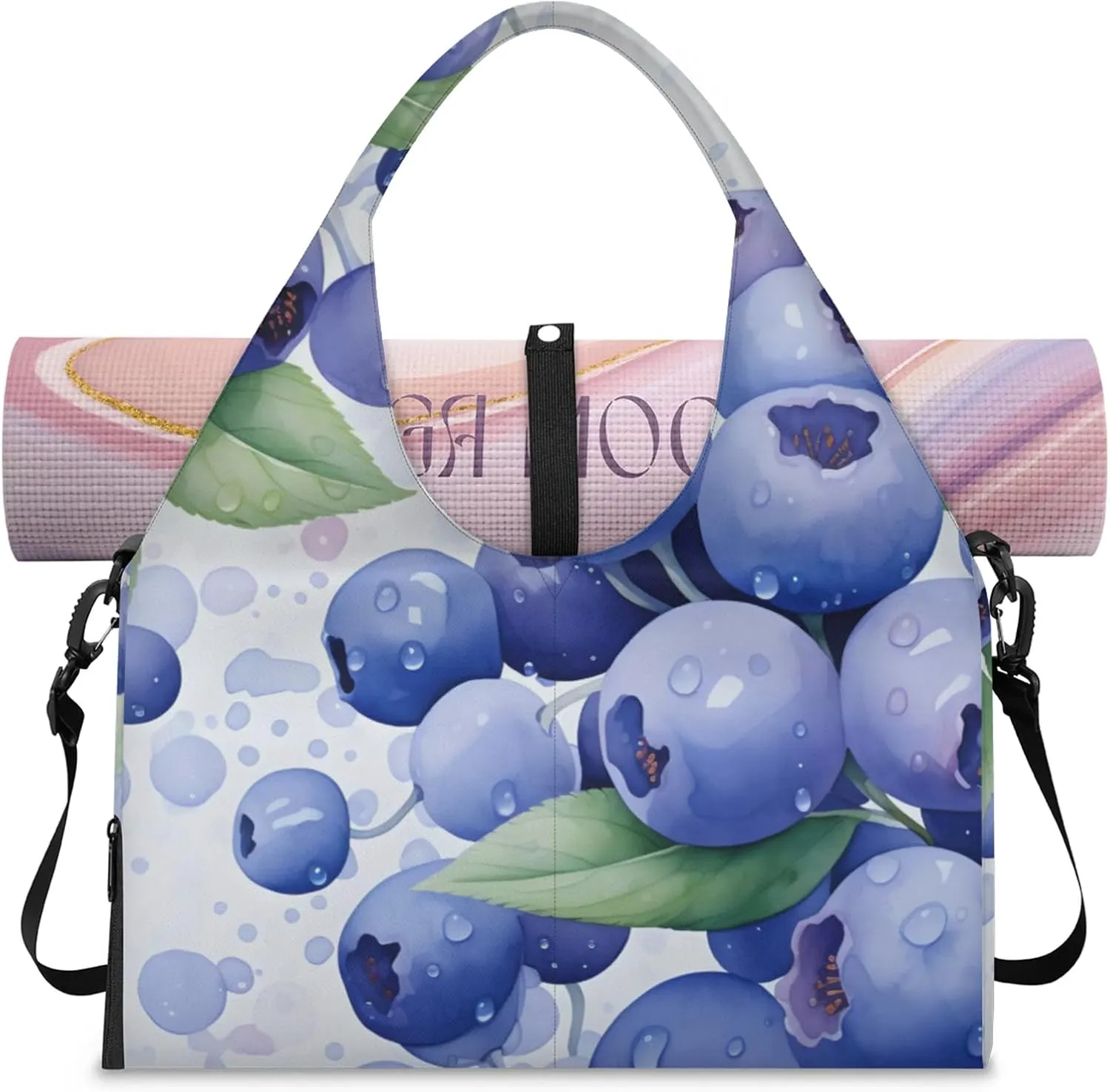 Gym Bag for Women Blueberry Duffel Bag with Shoe Compartment and Yoga Mat Holder Portable Weekender Bags Travel Tote Bags