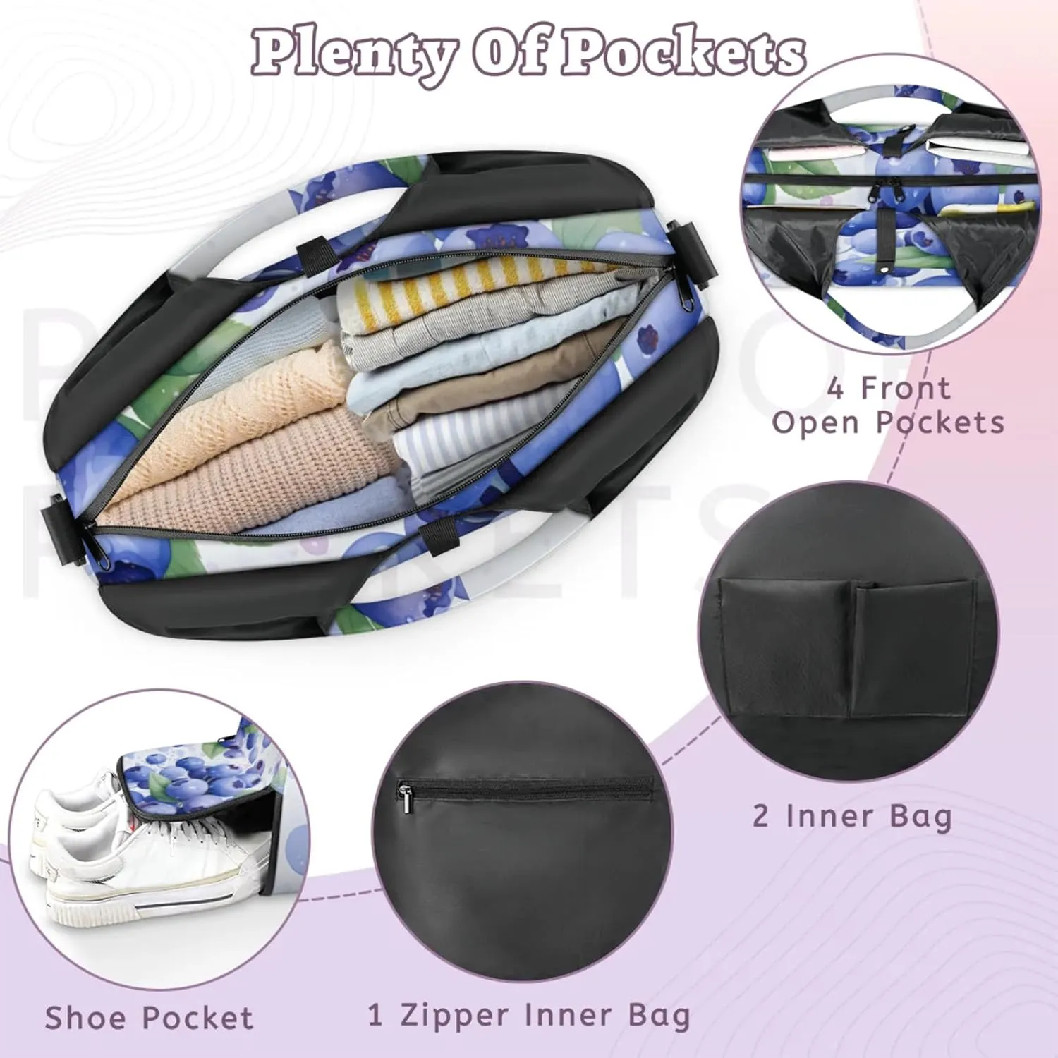 Gym Bag for Women Blueberry Duffel Bag with Shoe Compartment and Yoga Mat Holder Portable Weekender Bags Travel Tote Bags