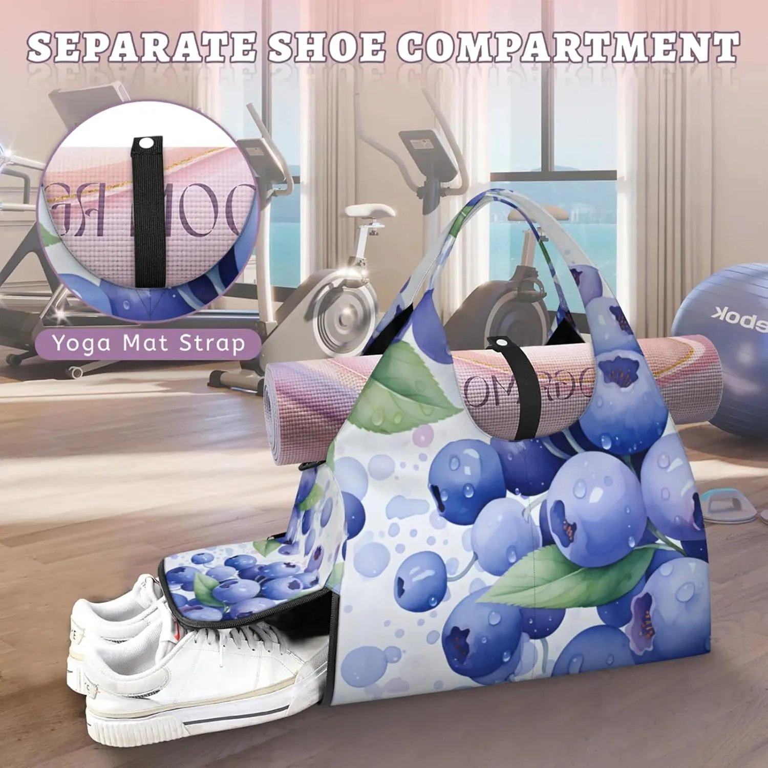 Gym Bag for Women Blueberry Duffel Bag with Shoe Compartment and Yoga Mat Holder Portable Weekender Bags Travel Tote Bags