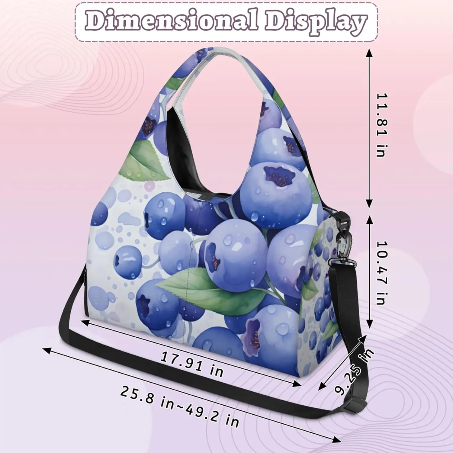Gym Bag for Women Blueberry Duffel Bag with Shoe Compartment and Yoga Mat Holder Portable Weekender Bags Travel Tote Bags