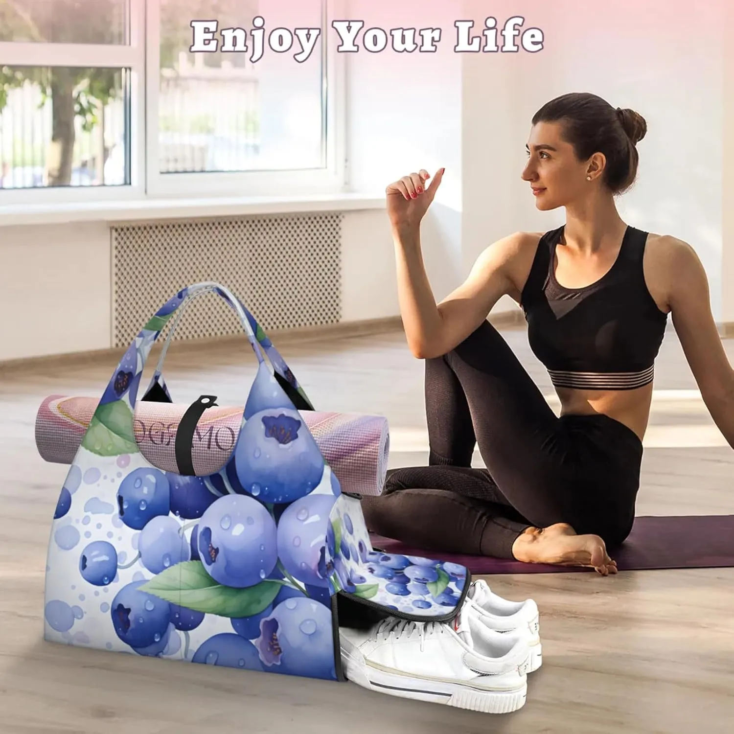 Gym Bag for Women Blueberry Duffel Bag with Shoe Compartment and Yoga Mat Holder Portable Weekender Bags Travel Tote Bags