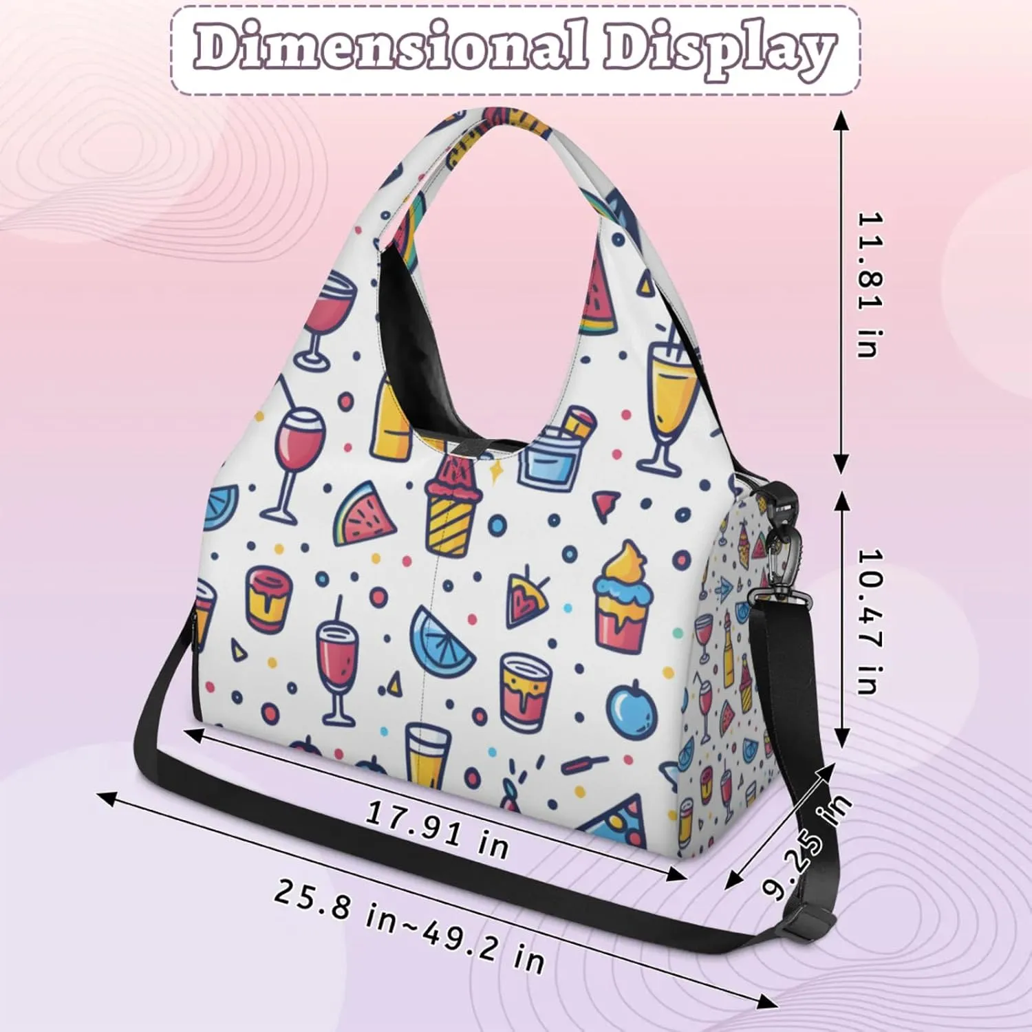 Gym Bag for Women Cartoon Beverage Duffel Bag with Shoe Compartment and Yoga Mat Holder Portable Weekender Bags Travel Tote Bags