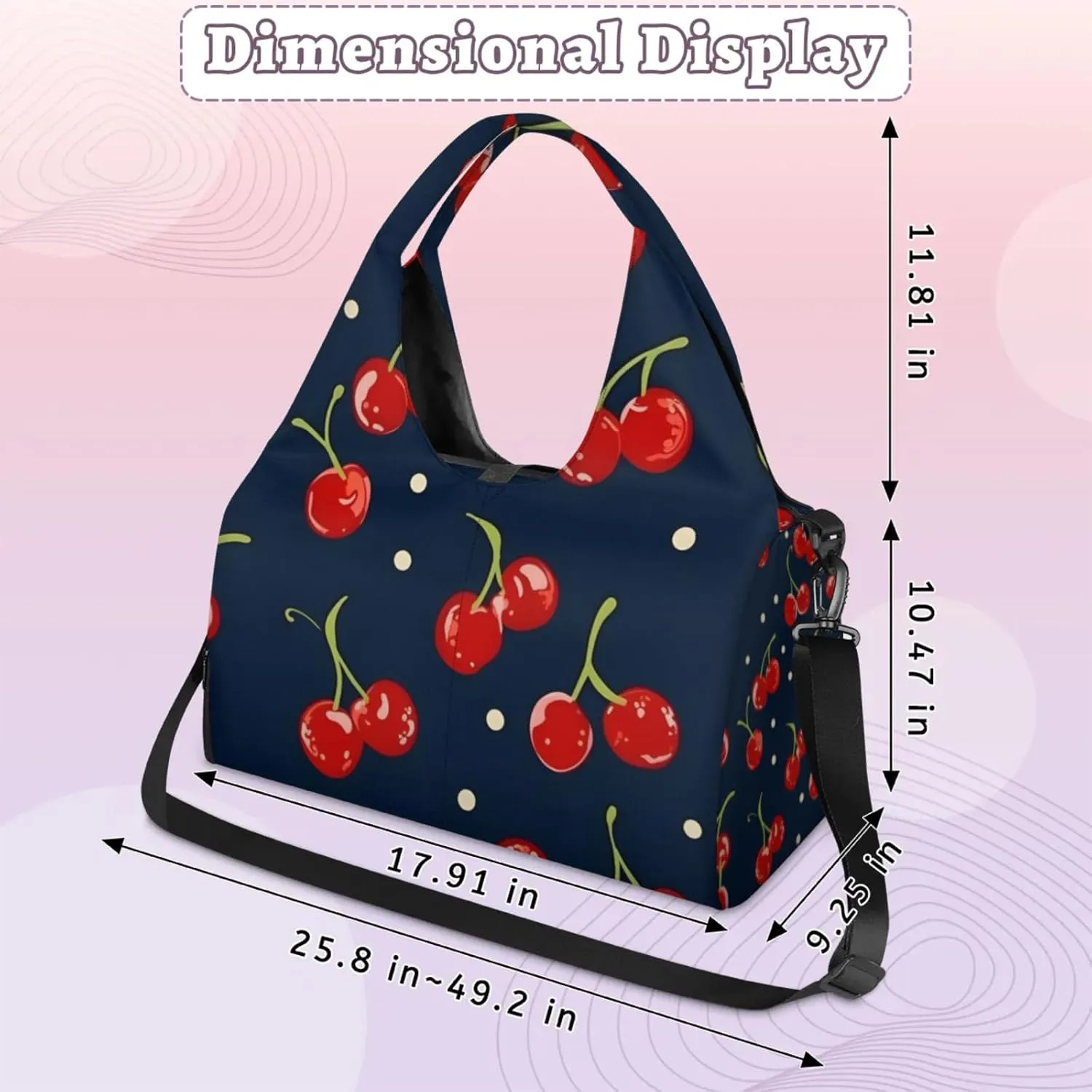 Gym Bag for Women Cherry Fruit Theme Duffel Bag with Shoe Compartment and Yoga Mat Holder Portable Weekender Bags Travel Tote Bags